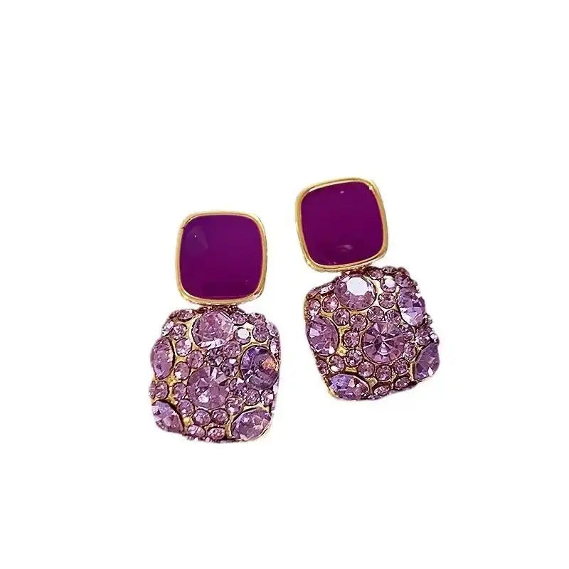 Purple Crystal Square Stud Earrings