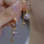 Purple Crystal Tassel Ball Drop Earrings
