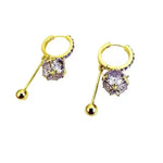 Purple Crystal Tassel Ball Drop Earrings