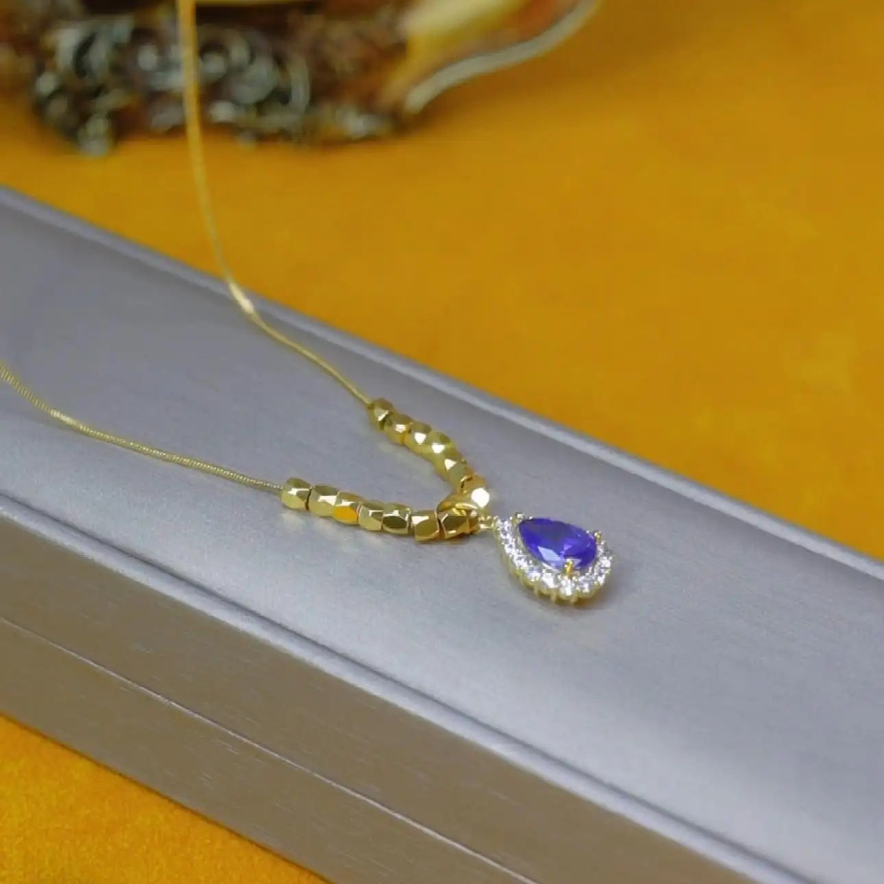 Purple Crystal Teardrop Necklace