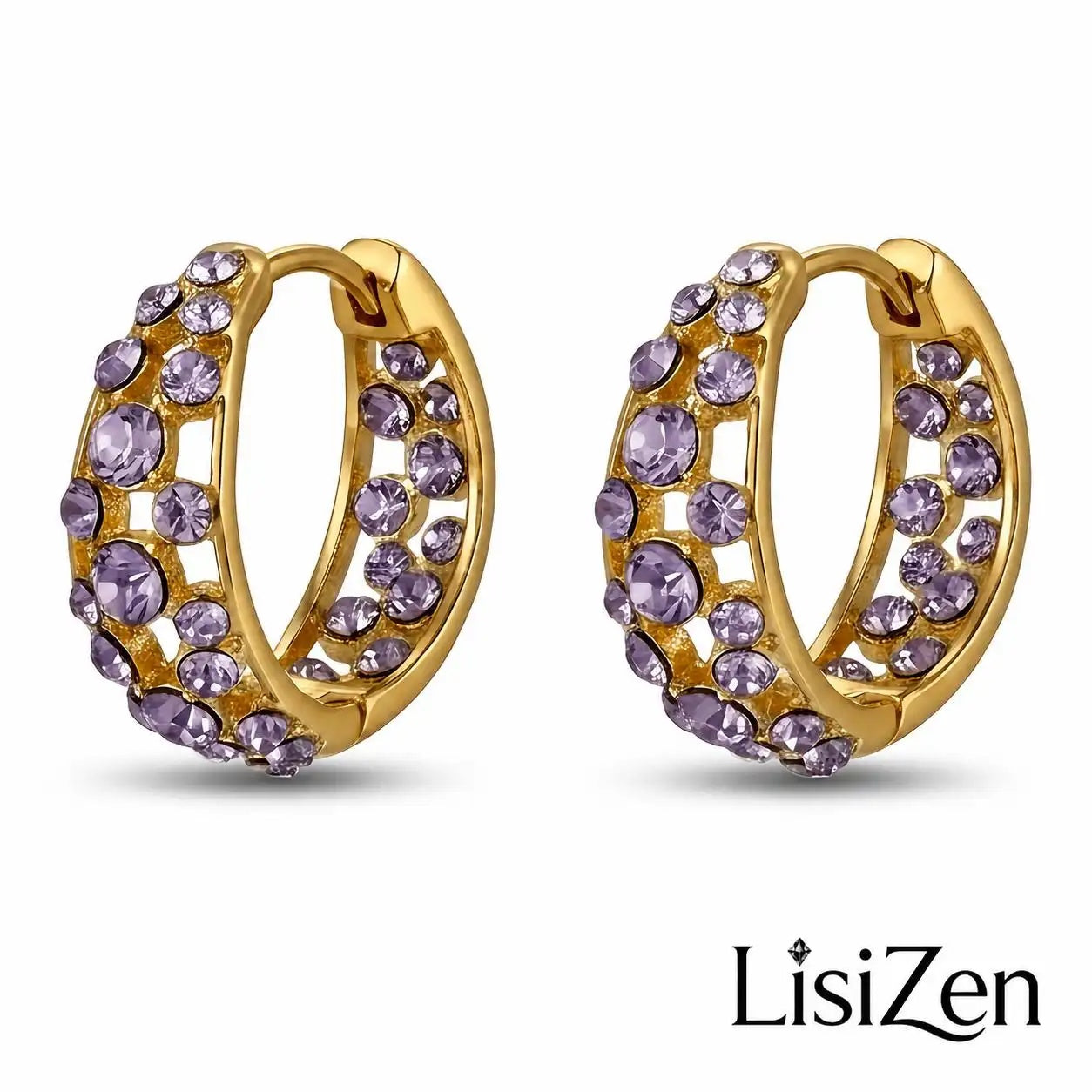 Purple Crystal Vintage Hoop Earrings