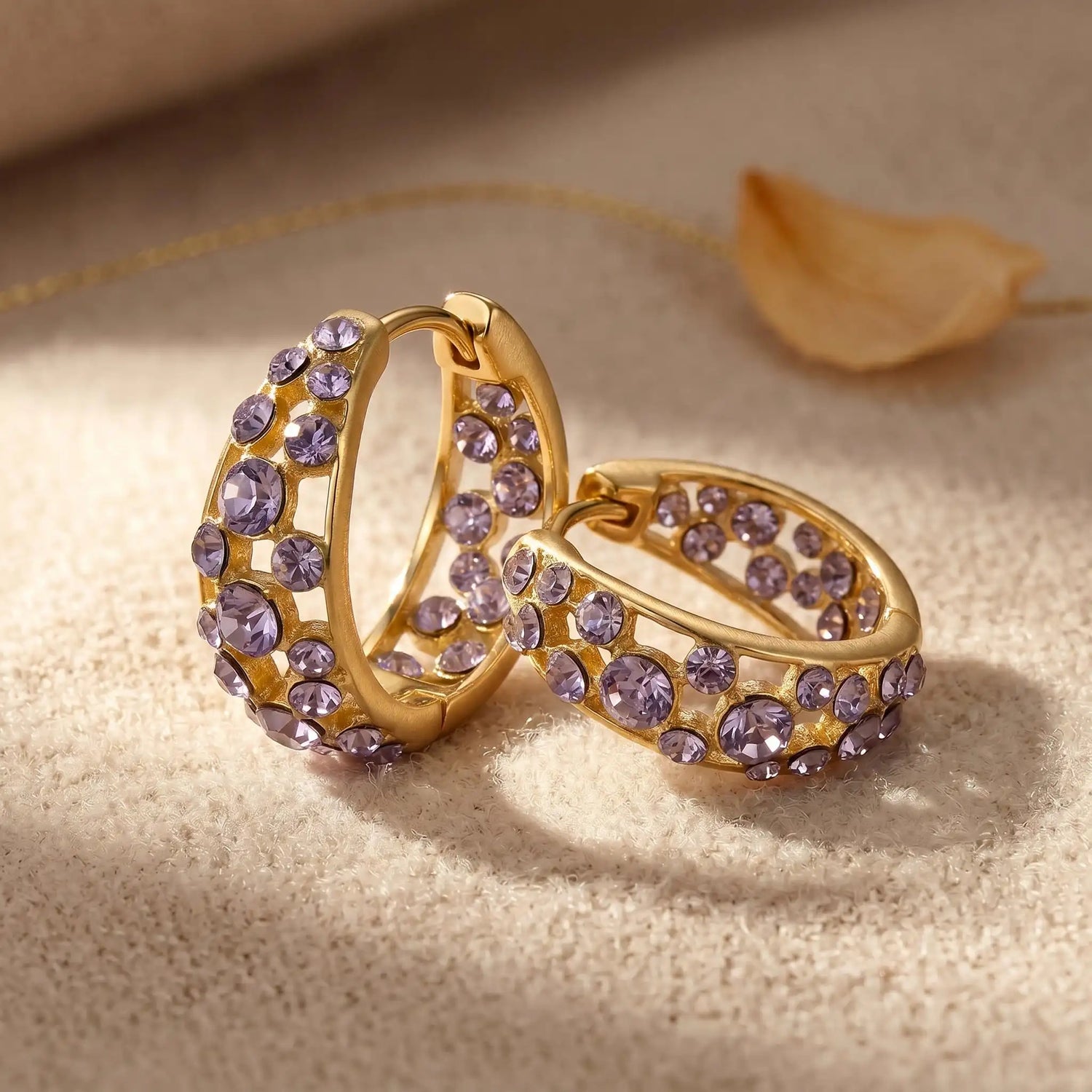 Purple Crystal Vintage Hoop Earrings