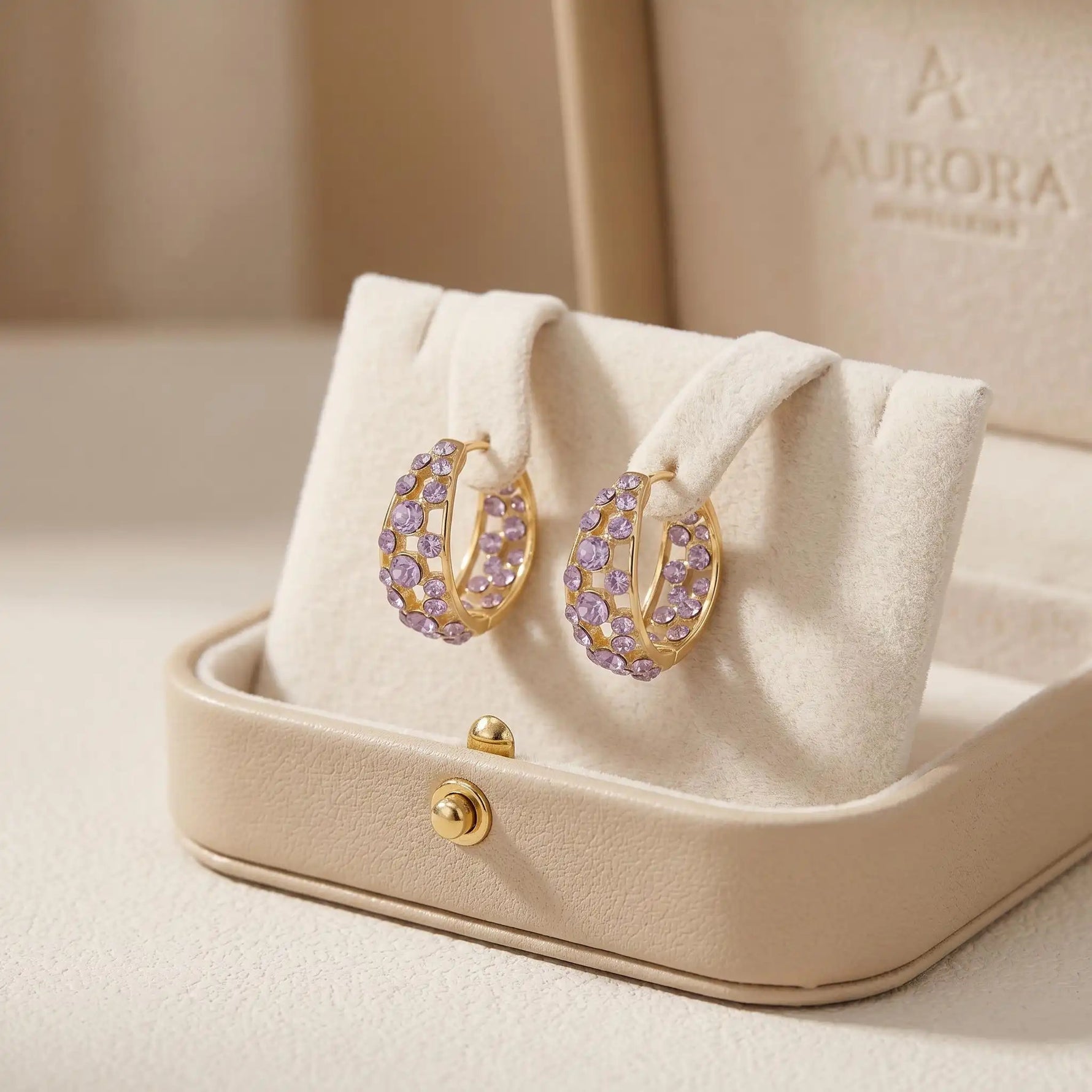 Purple Crystal Vintage Hoop Earrings