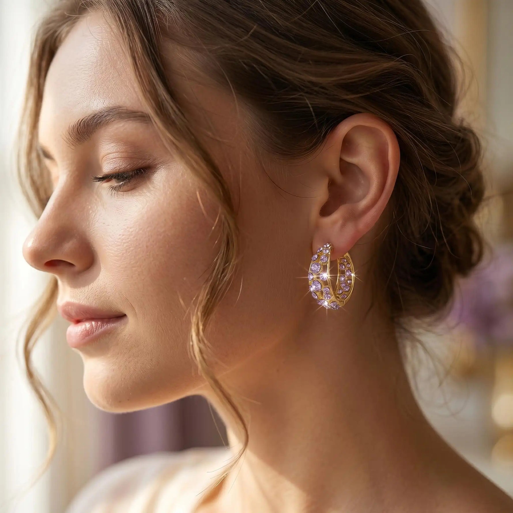 Purple Crystal Vintage Hoop Earrings