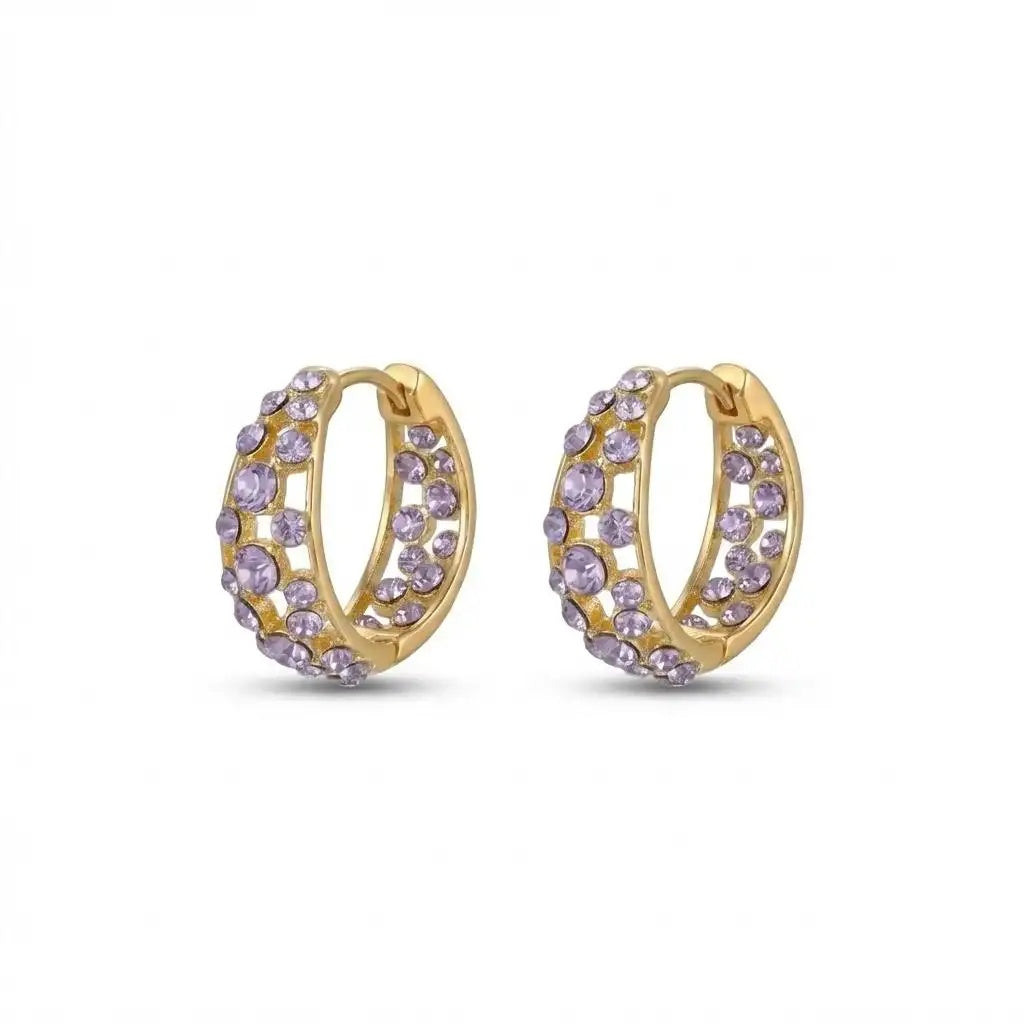 Purple Crystal Vintage Hoop Earrings