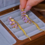 Purple Crystal Wheat Tassel Drop Earrings
