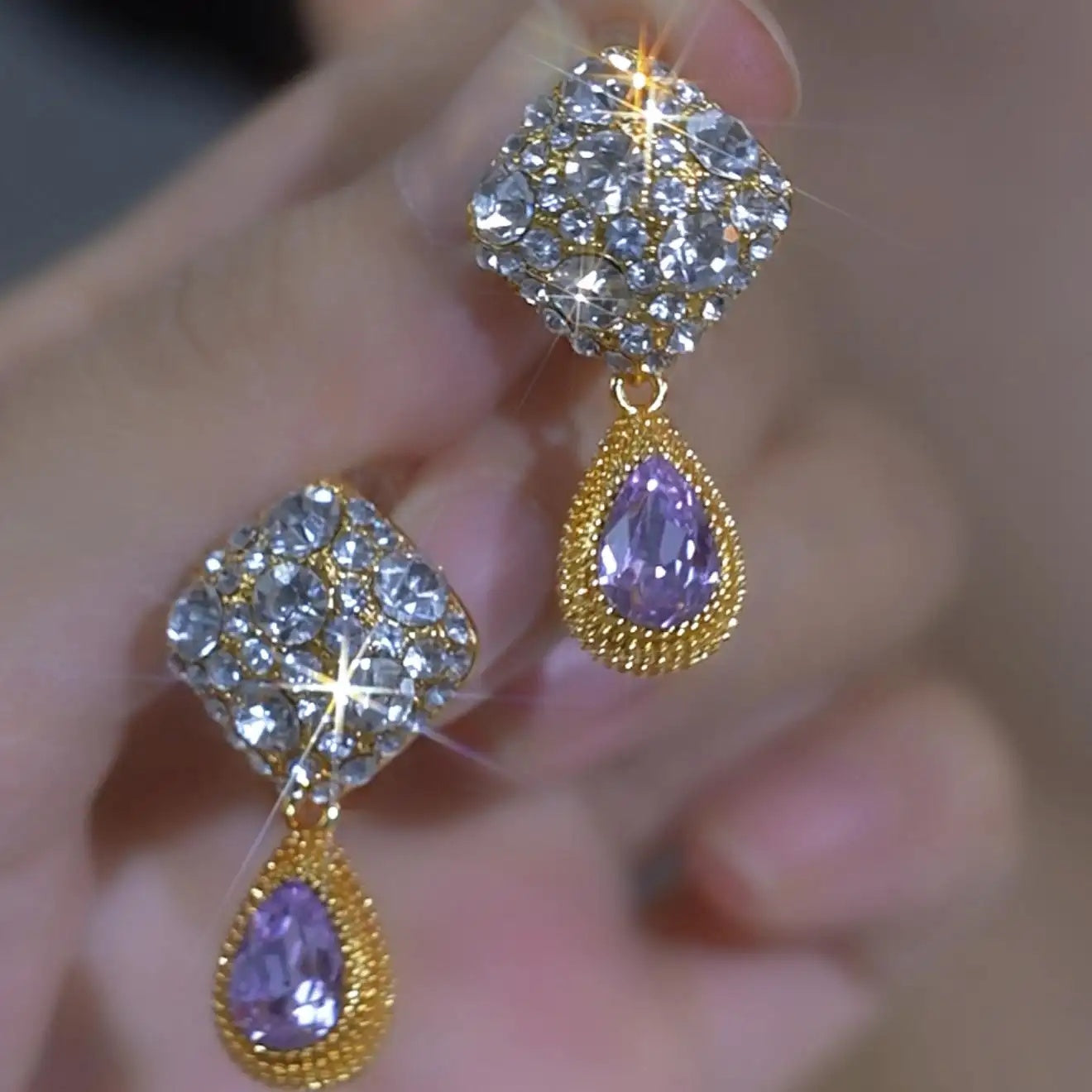 Purple Durian Teardrop Drop Earrings