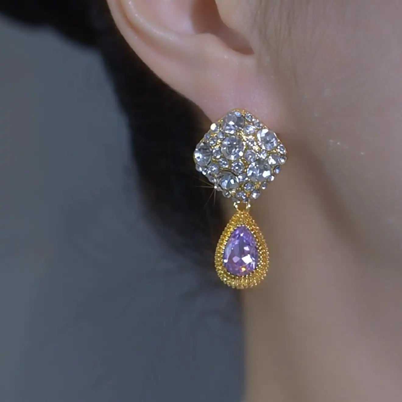 Purple Durian Teardrop Drop Earrings