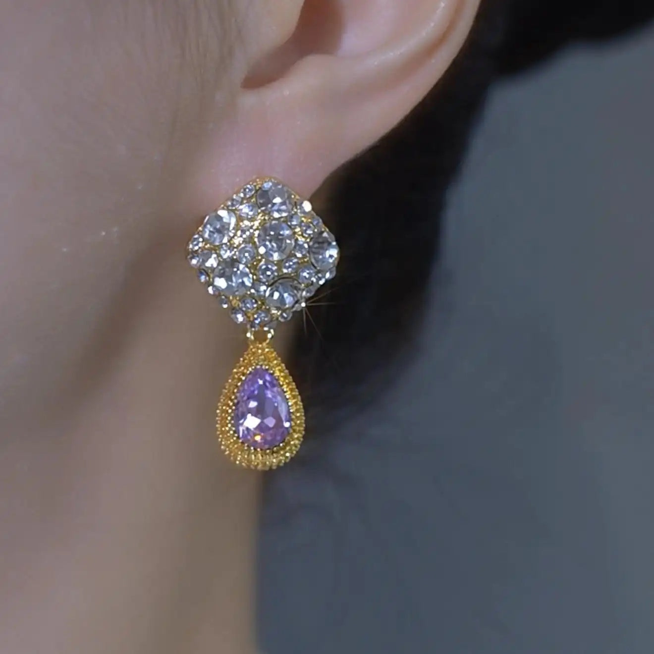 Purple Durian Teardrop Drop Earrings