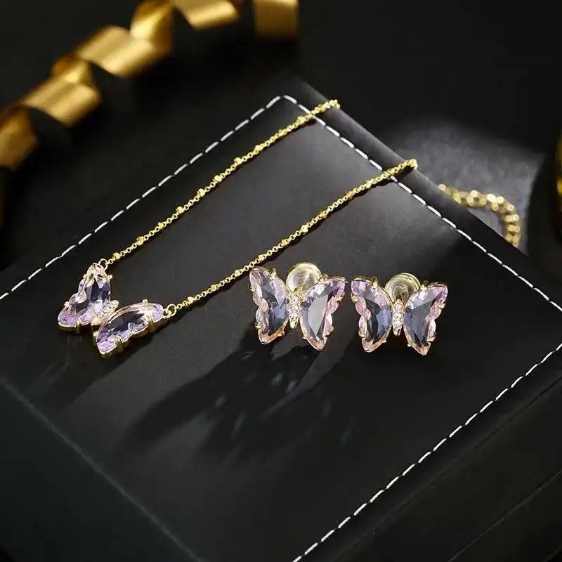 Purple Floating Butterfly Jewelry Set
