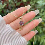 Purple Floral Gorgeous Crystal Chain Necklace