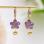 Purple Flower Crystal Hoop Earrings