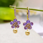 Purple Flower Crystal Hoop Earrings