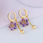 Purple Flower Crystal Hoop Earrings