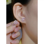 Purple Flower Korean Silver Tone Stud Earrings