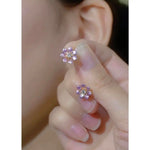 Purple Flower Korean Silver Tone Stud Earrings