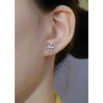 Purple Flower Korean Silver Tone Stud Earrings