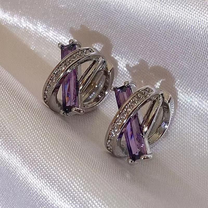 Purple French Small Cross Stud Earrings