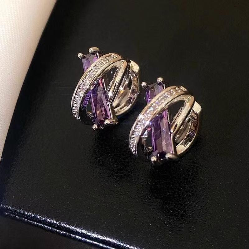 Purple French Small Cross Stud Earrings