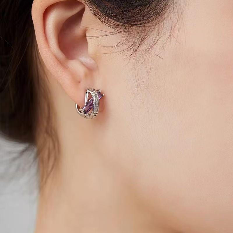 Purple French Small Cross Stud Earrings