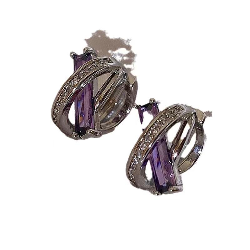 Purple French Small Cross Stud Earrings