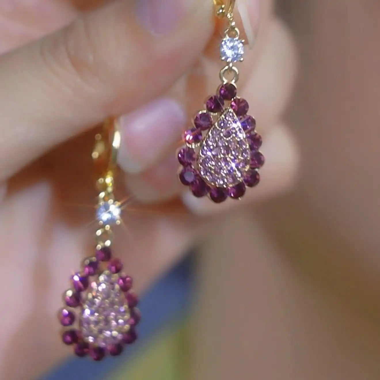Purple Geometric Crystal Earrings