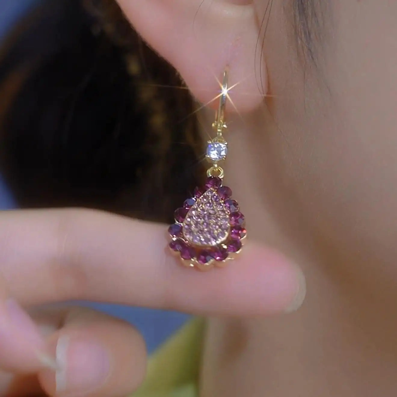 Purple Geometric Crystal Earrings