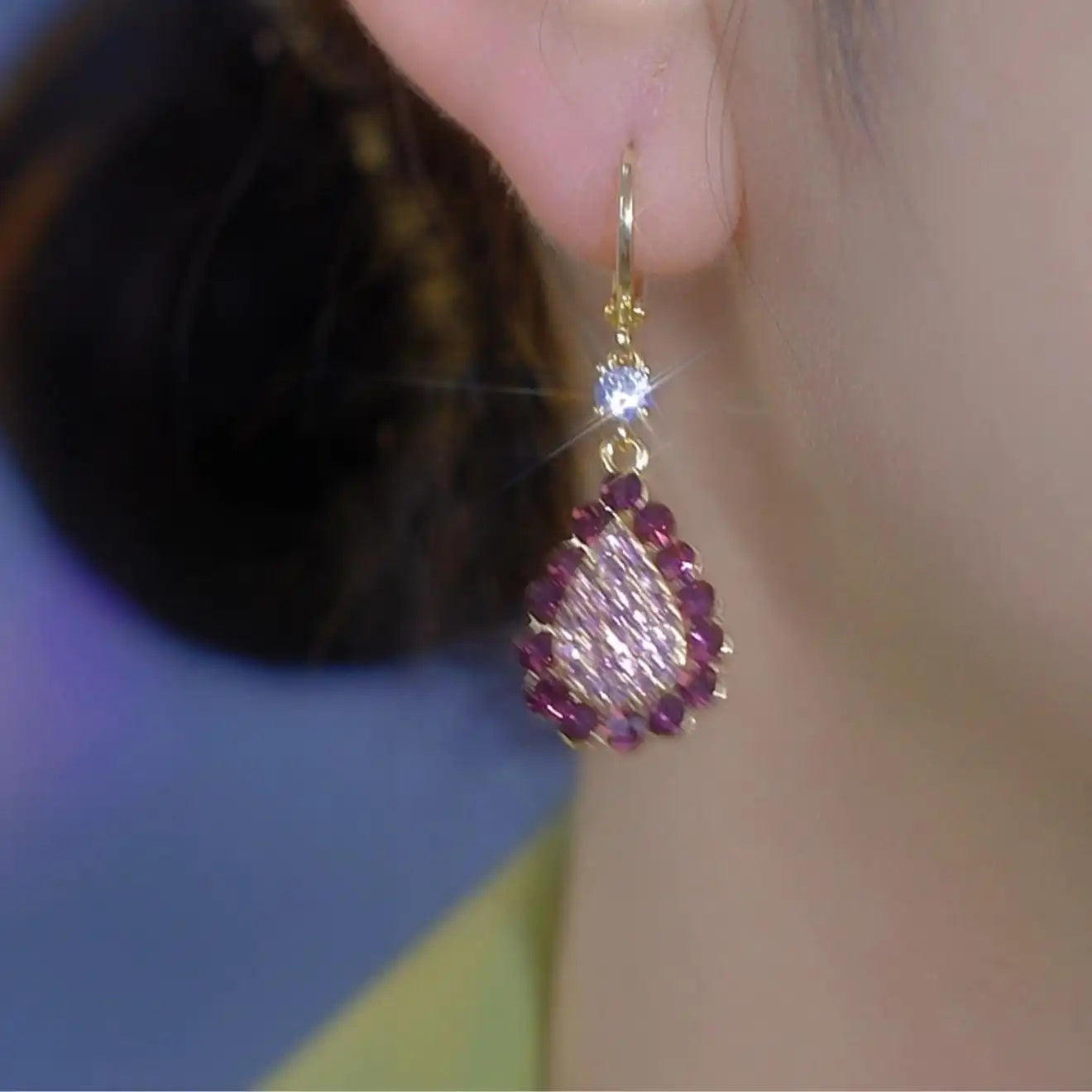 Purple Geometric Crystal Earrings