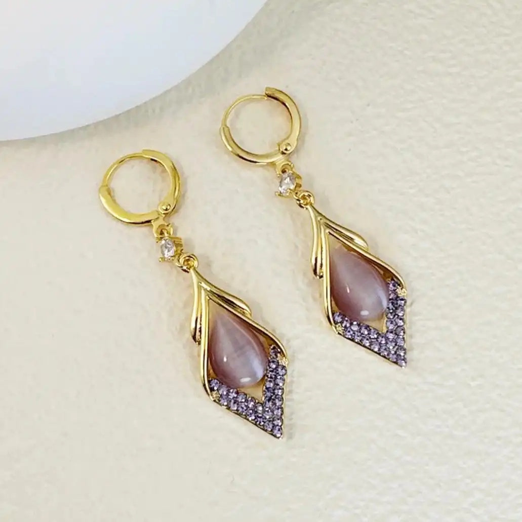 Purple Geometric Long Drop Earrings