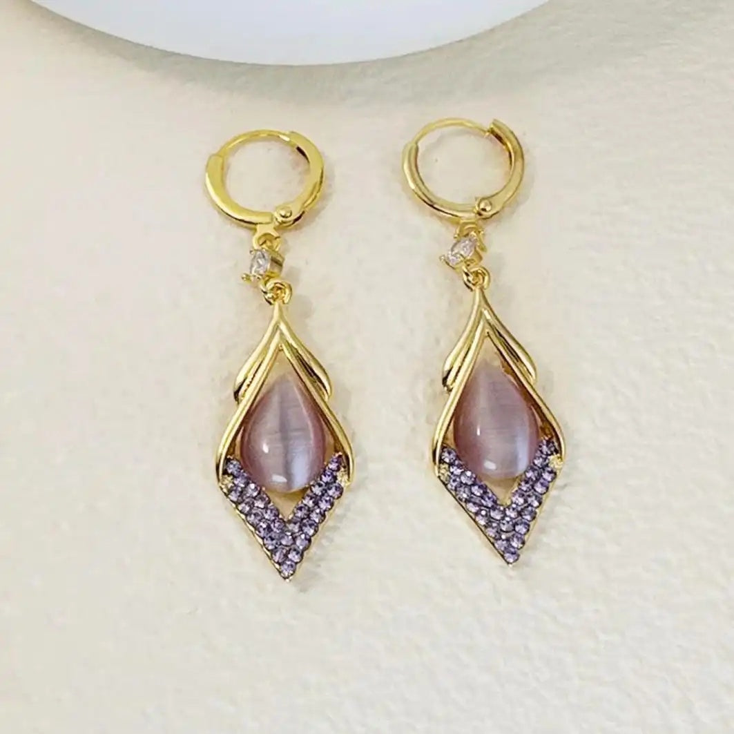 Purple Geometric Long Drop Earrings