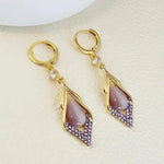 Purple Geometric Long Drop Earrings
