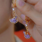 Purple Ginkgo Leaf Clip-On Drop Earrings