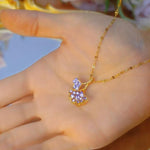 Purple Ginkgo Leaf Crystal Necklace