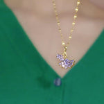 Purple Ginkgo Leaf Crystal Necklace