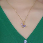 Purple Ginkgo Leaf Crystal Necklace
