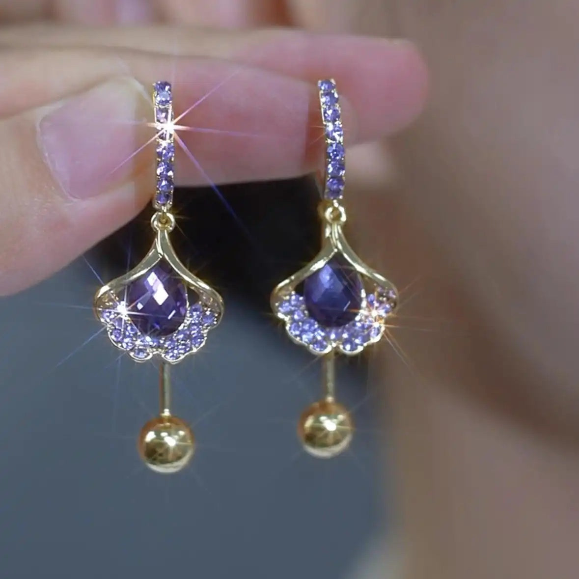 Purple Ginkgo Leaf Earrings