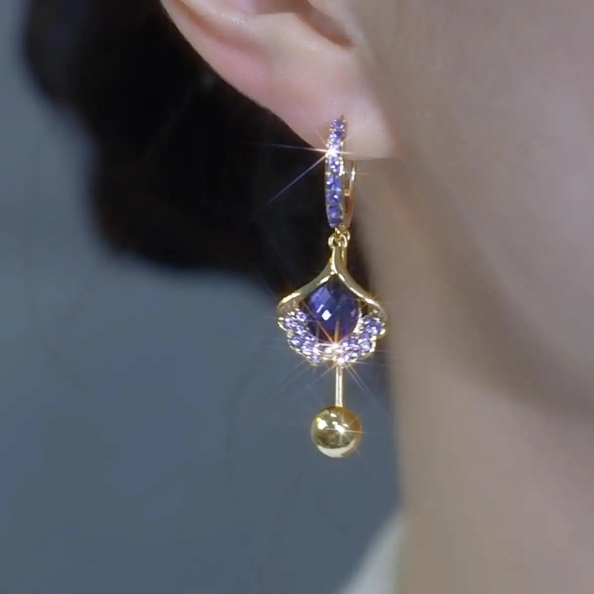 Purple Ginkgo Leaf Earrings