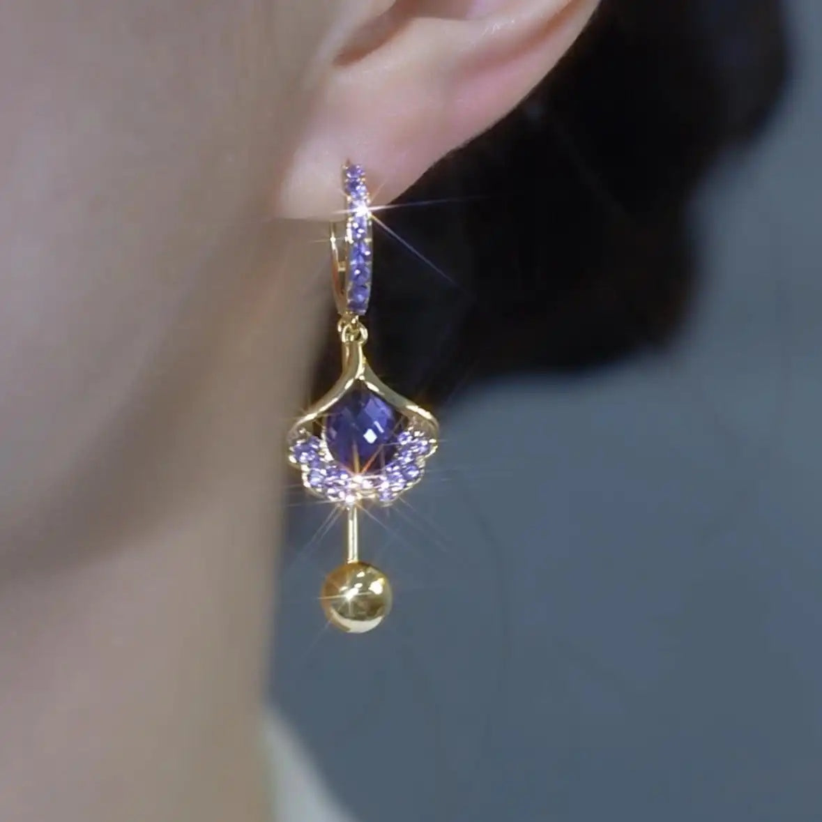 Purple Ginkgo Leaf Earrings