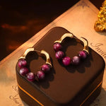 Purple Grape Bead French Commuter Stud Earrings