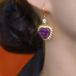 Purple Heart Crystal Drop Earrings