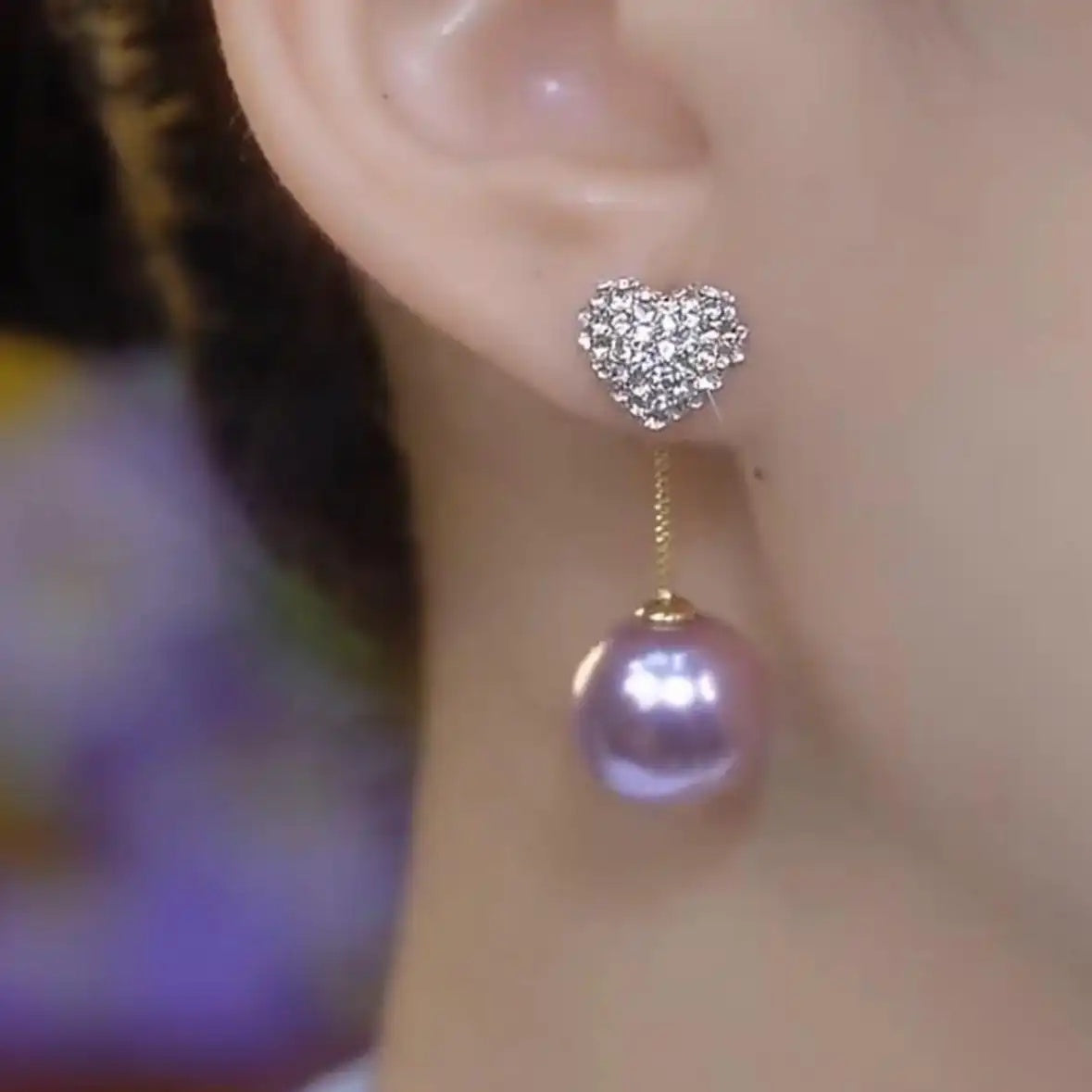 Purple Heart Pearl Earrings