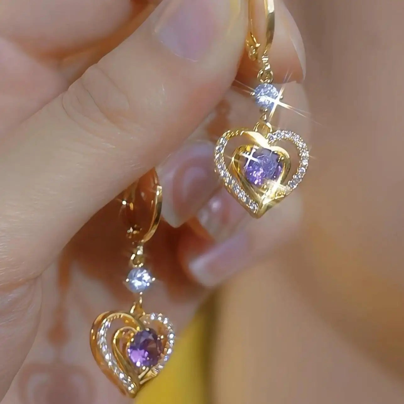Purple Heart Retro Drop Earrings