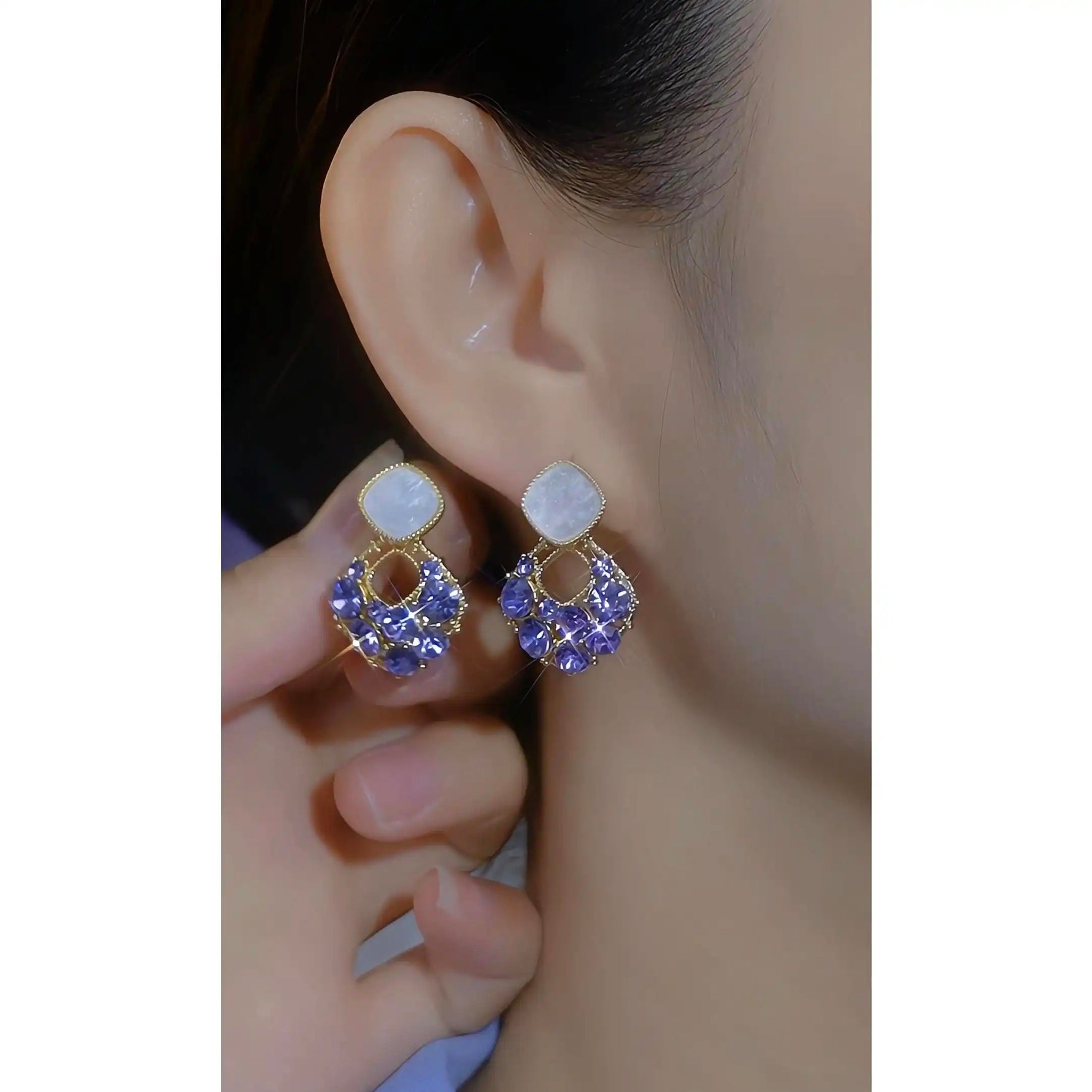 Purple Hot Champagne Color Clip-On Stud Earrings