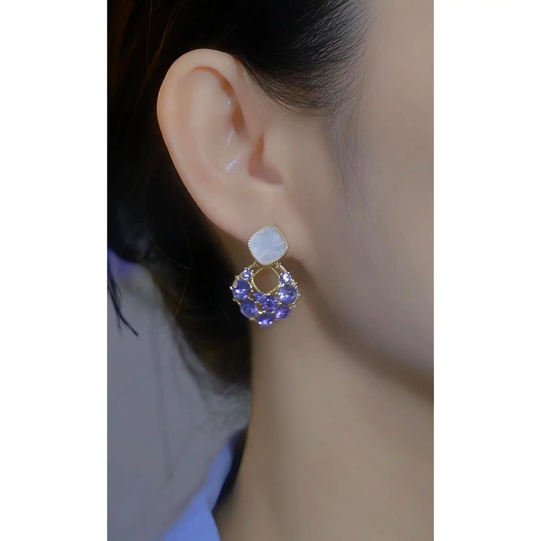 Purple Hot Champagne Color Clip-On Stud Earrings