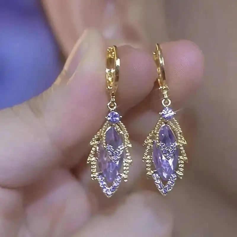 Purple Leaf Crystal Earrings