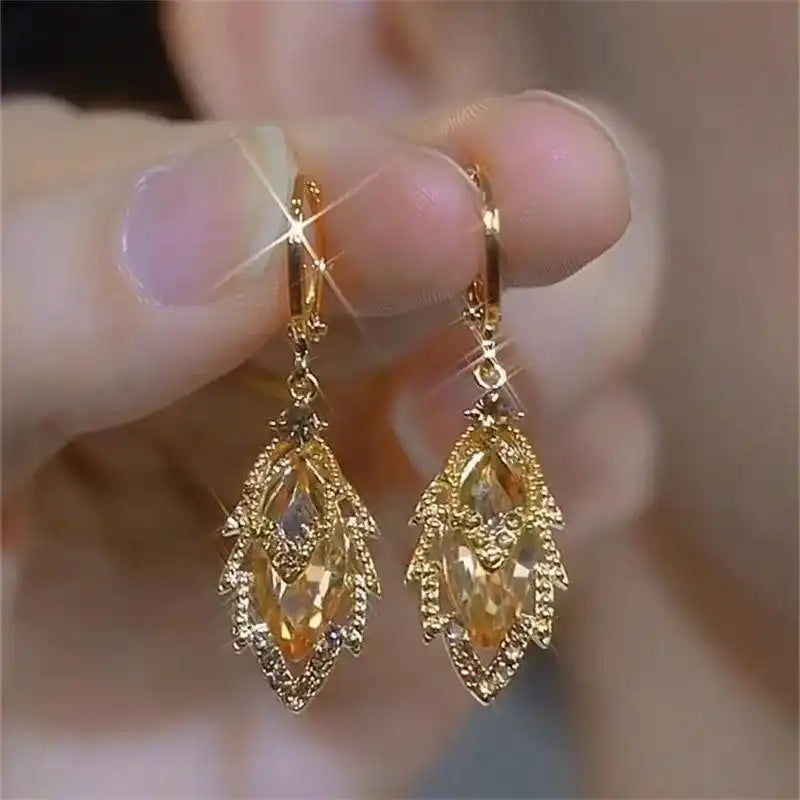 Purple Leaf Crystal Earrings