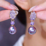 Purple Leaf Needle Crystal Drop Earrings