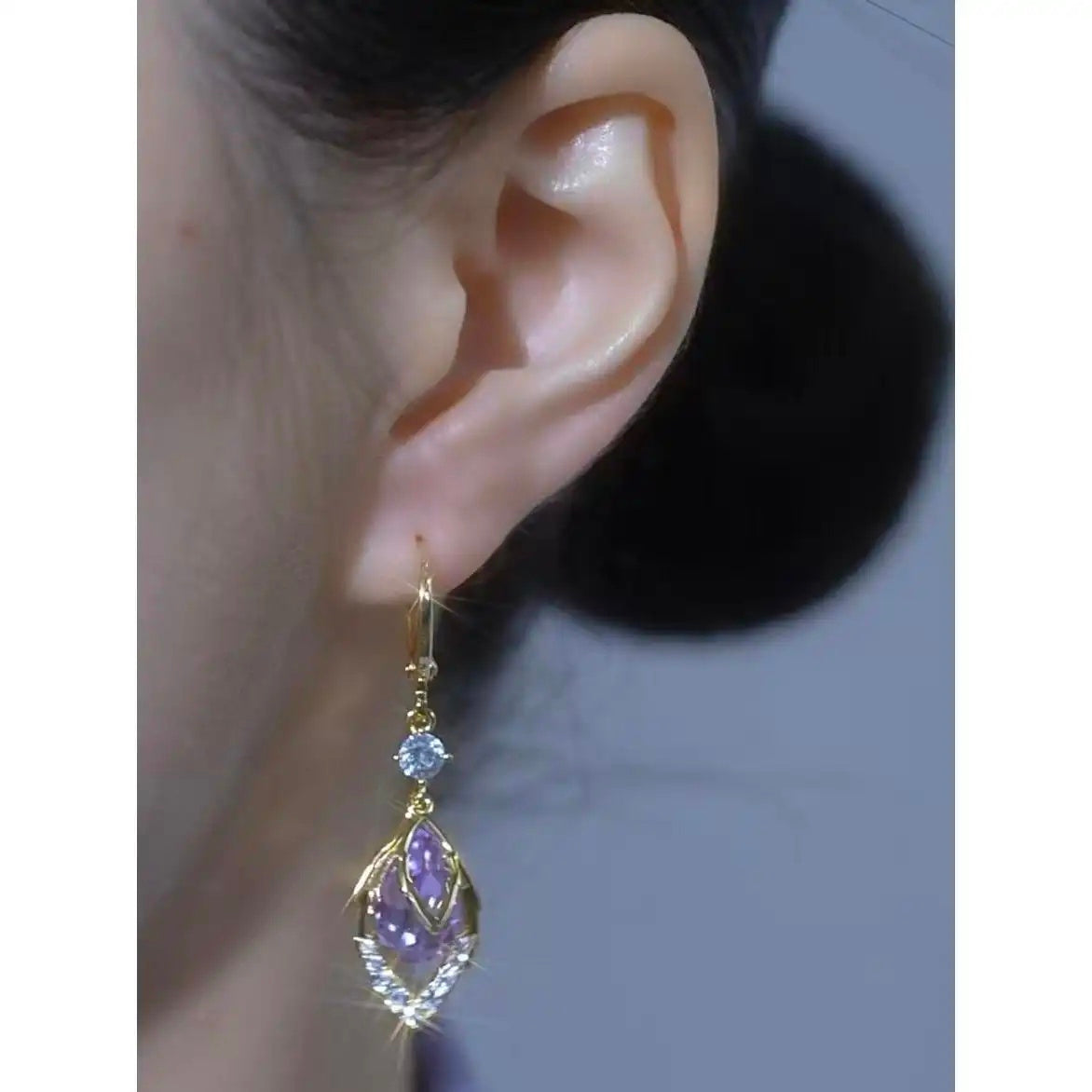 Purple Maple Leaf Teardrop Drop Earrings