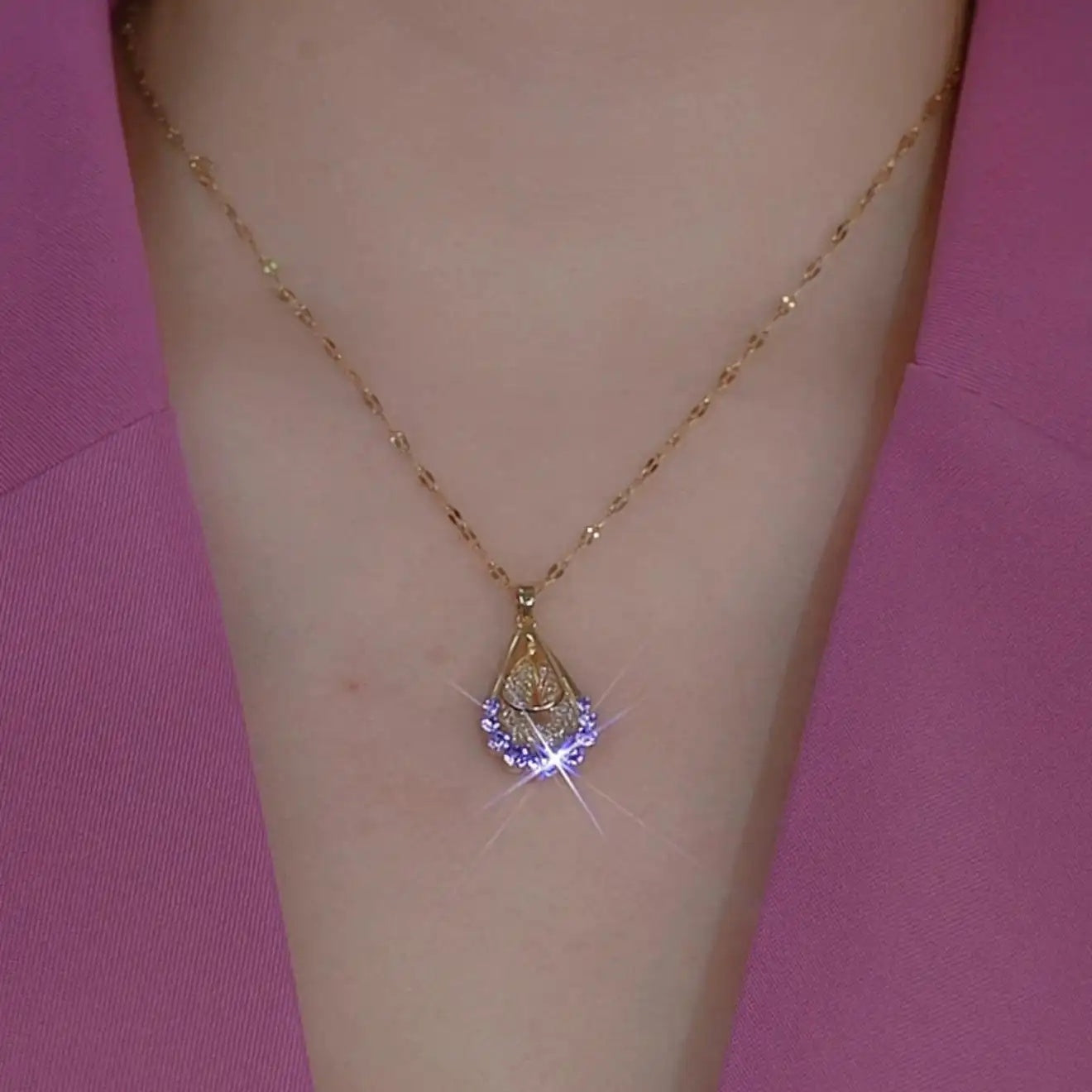 Purple Mesh Teardrop Pendant Necklace