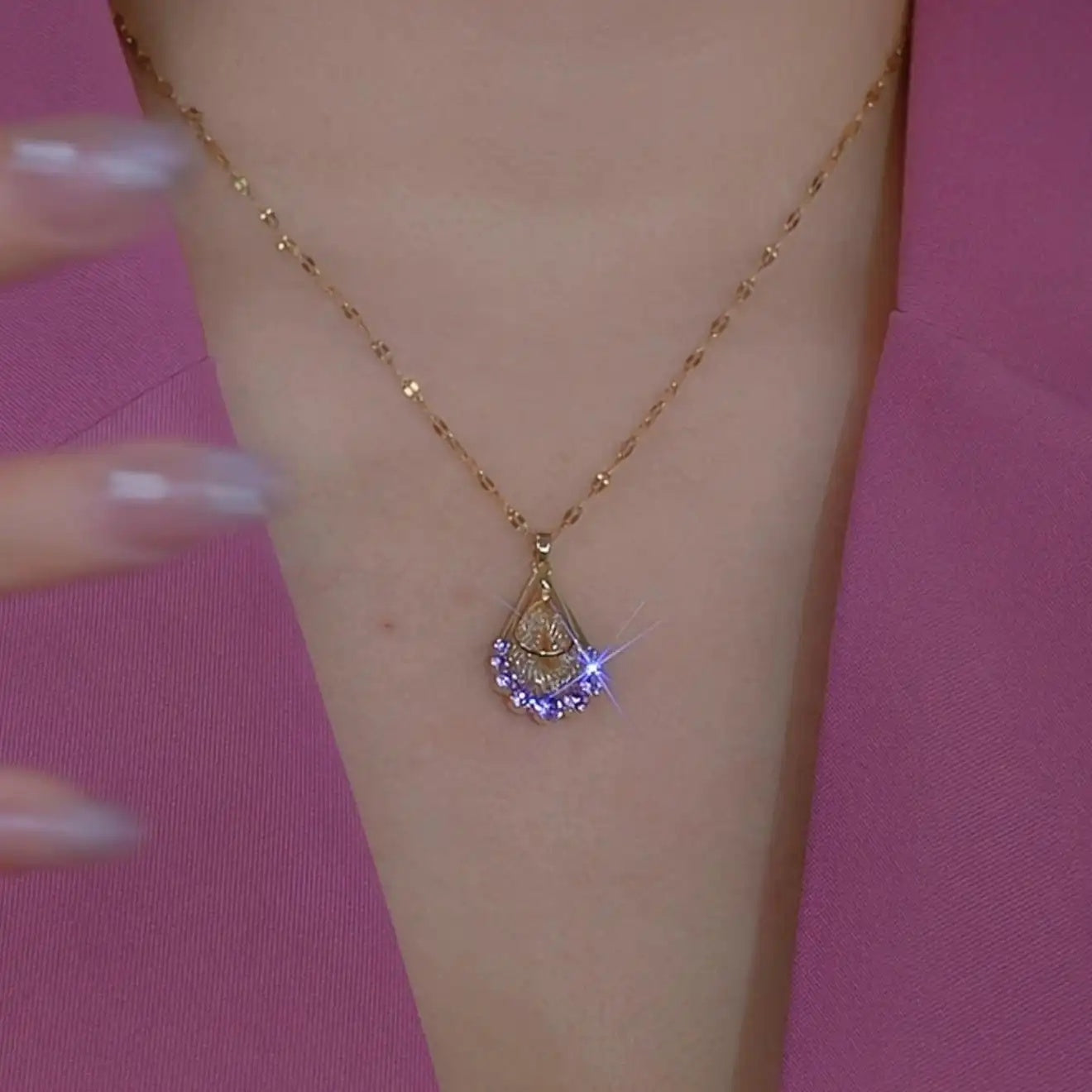 Purple Mesh Teardrop Pendant Necklace